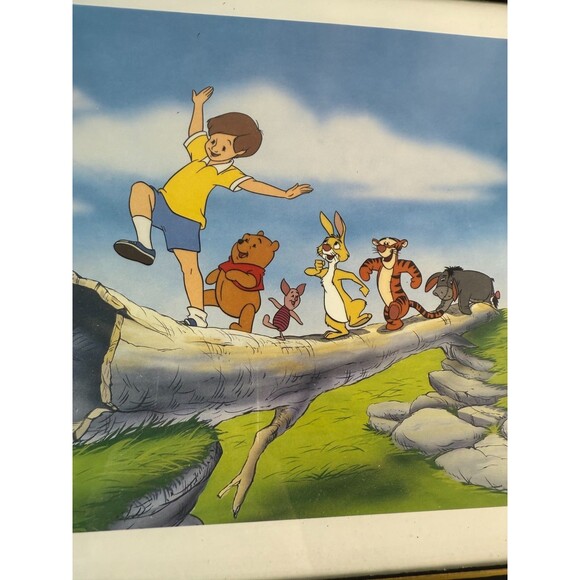 Disney Lithograph Print Winnie the Pooh Friends Christopher Robin Black Frame - Picture 2 of 3